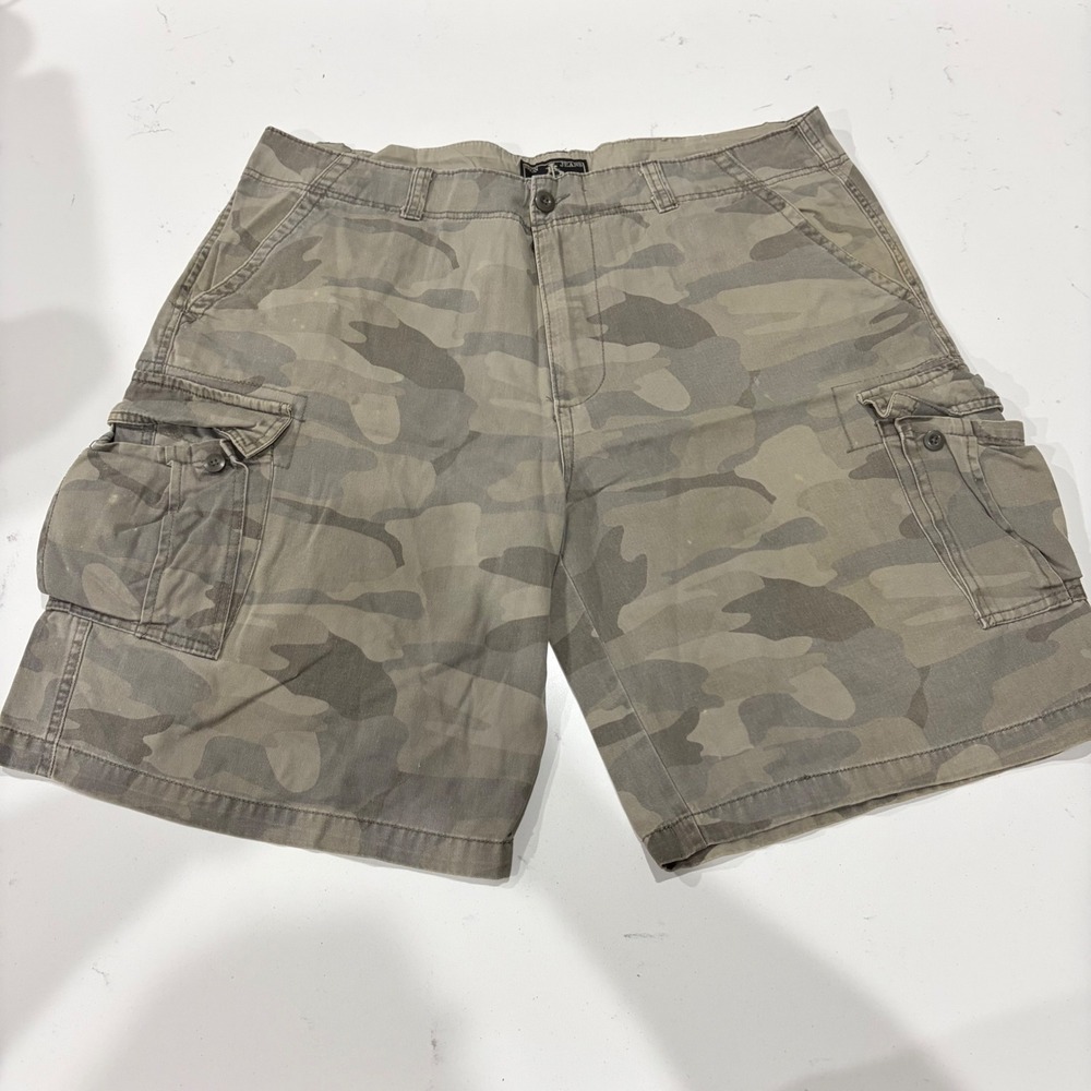 Y2K Iron Jeans Mens Camo Cargo Shorts Size 42 Cotton Twill Utility Baggy